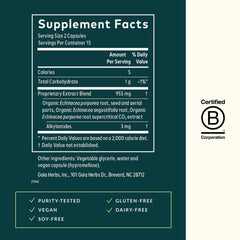Gaia Herbs Echinacea Supreme label shows ingredients and sourcing