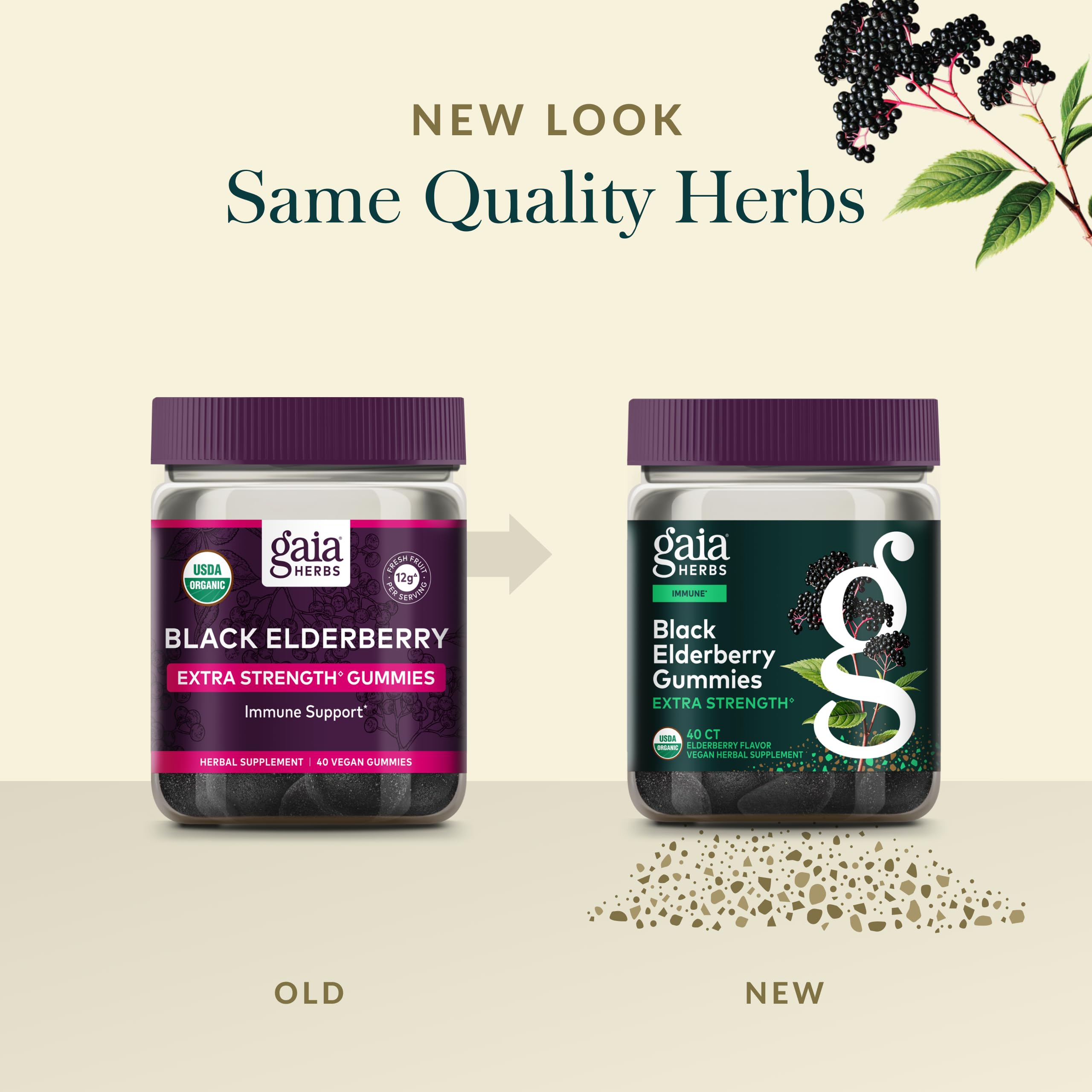 Gaia Herbs packaging displays organic cooperative emblem and ethical sourcing.