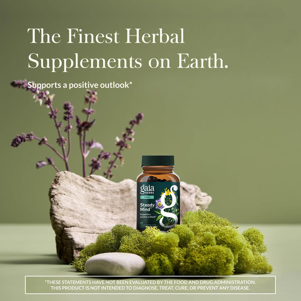 Gaia Herbs Emotional Balance bottle close-up highlighting label detail for quality.