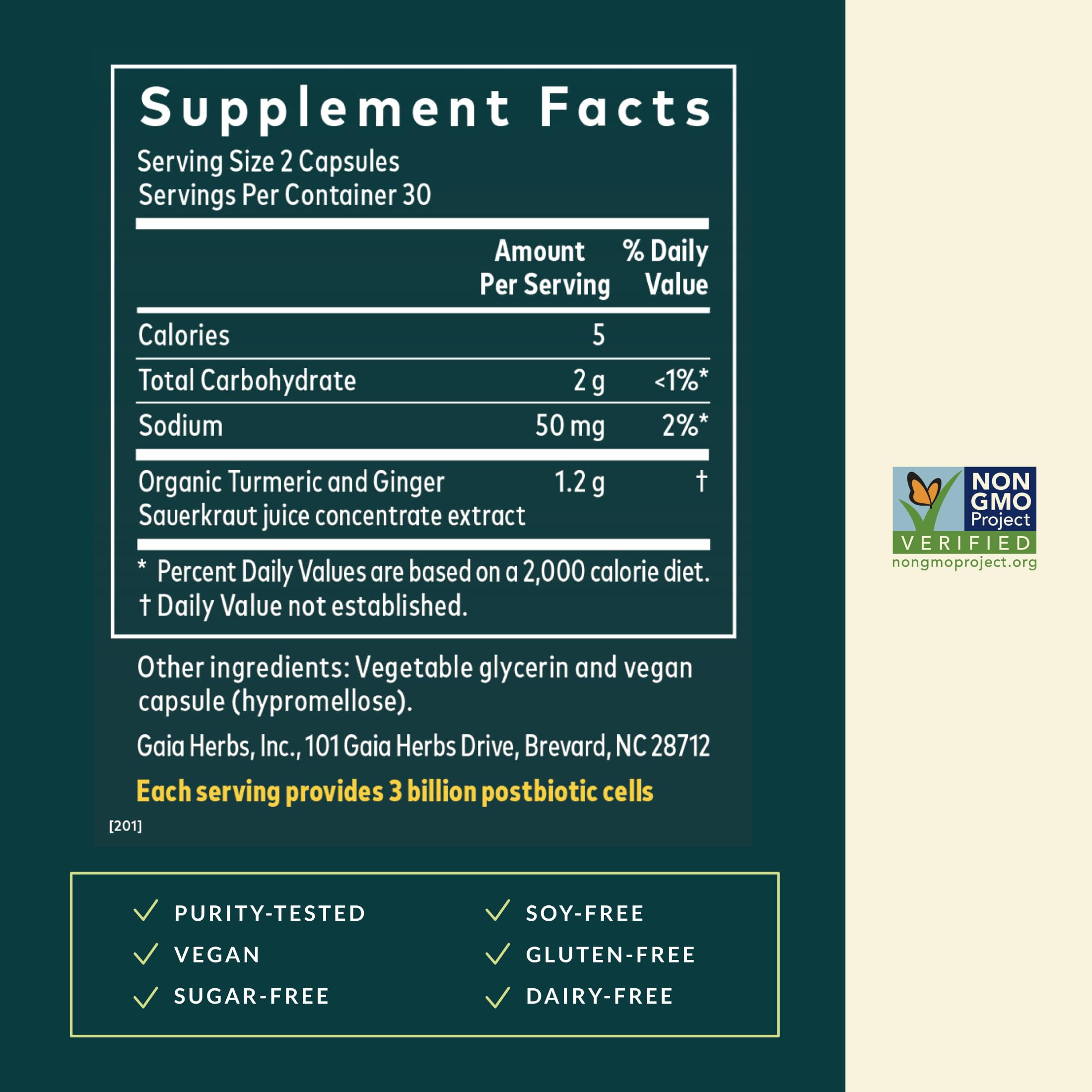 Fermented turmeric and ginger extract label showcasing premium ingredients