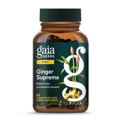 Gaia Herbs Ginger Supreme bottle for digestion with 60-day vegan capsules