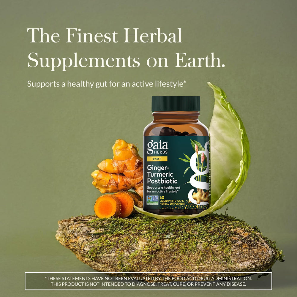 Gaia Herbs postbiotic capsules for daily gut health routine