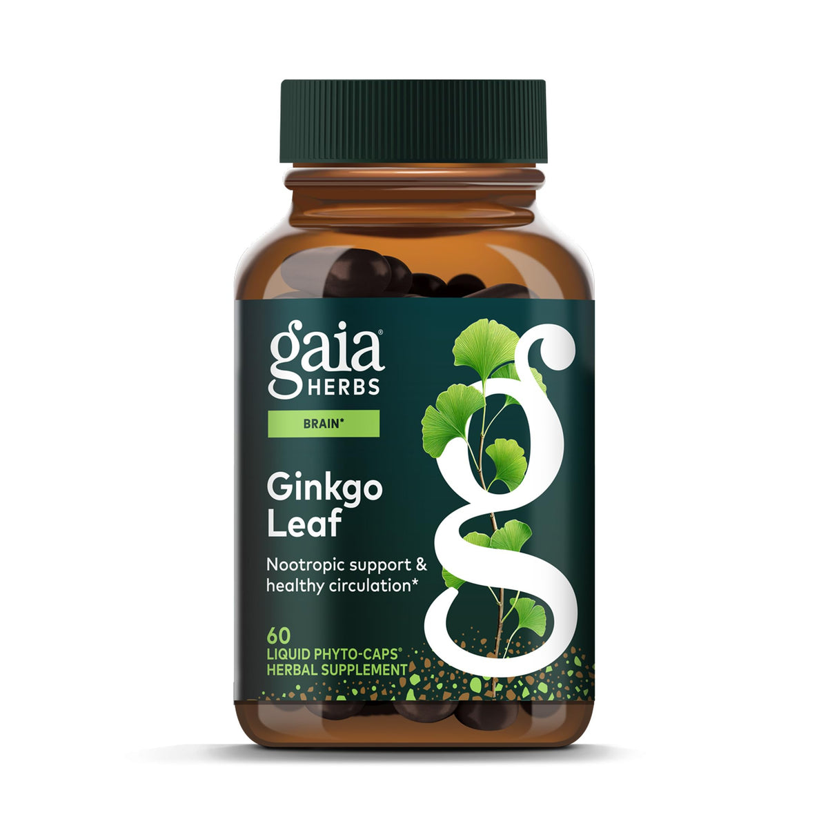Gaia Herbs Ginkgo Leaf bottle for daily brain and circulation support.