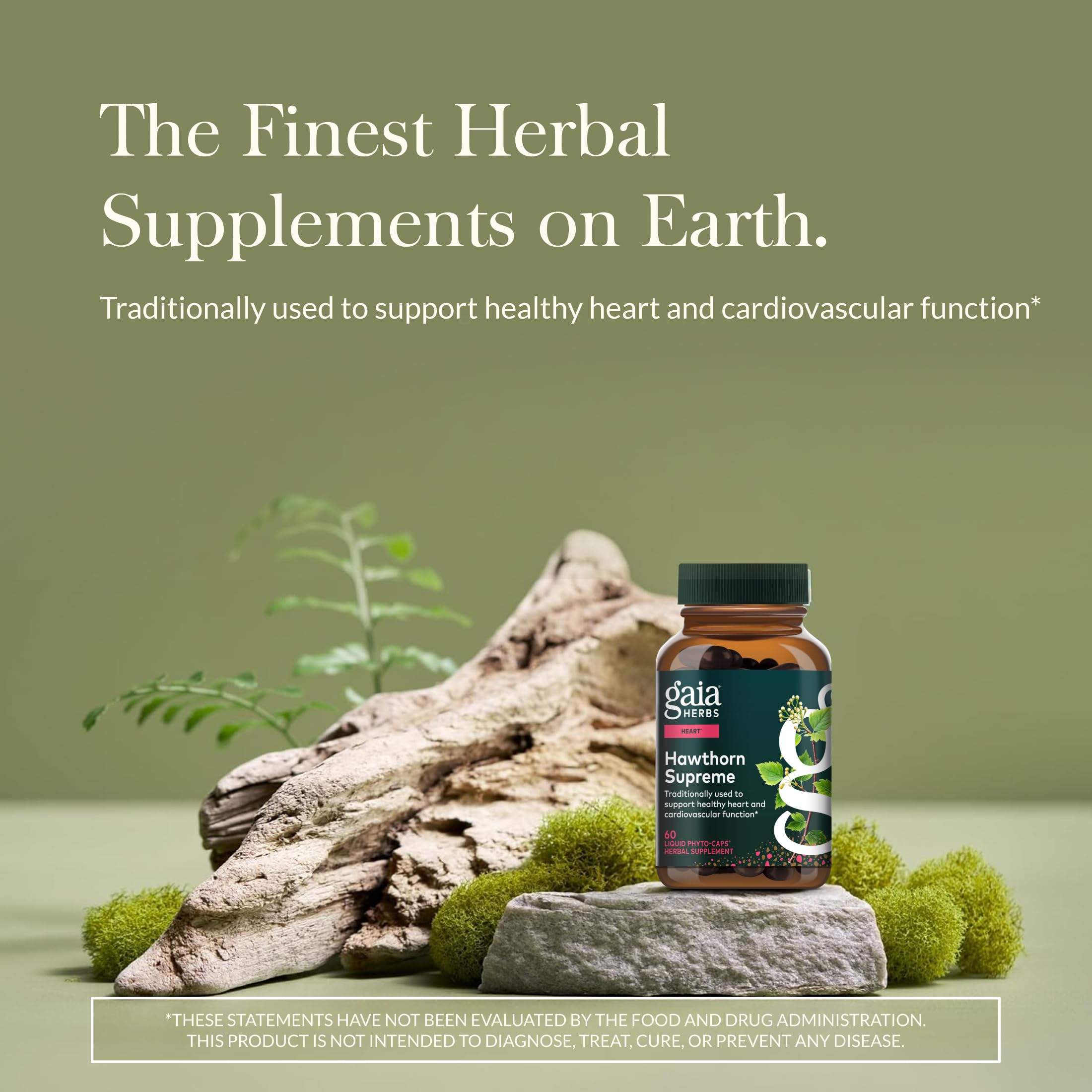 Gaia Herbs Hawthorn Supreme capsules ready for daily cardiovascular use.