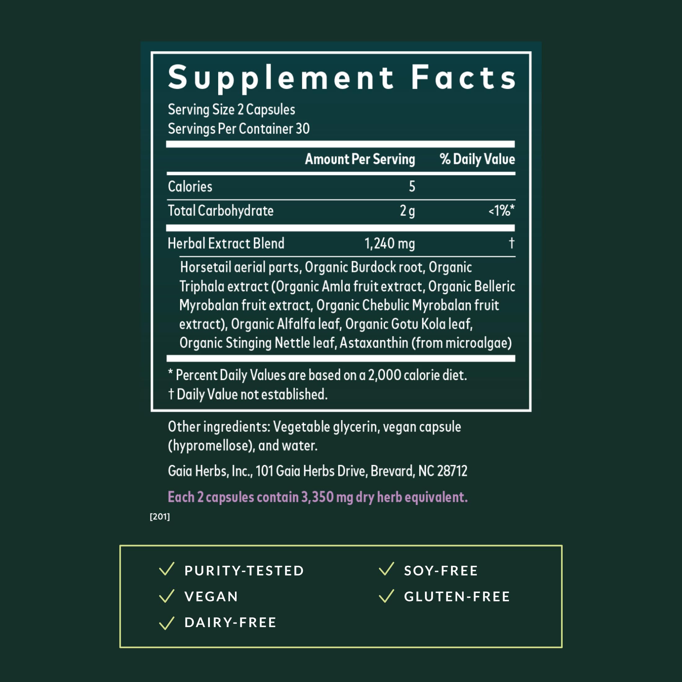 Gaia Herbs horsetail plant viewed in a natural setting, traditional herb for hair health.