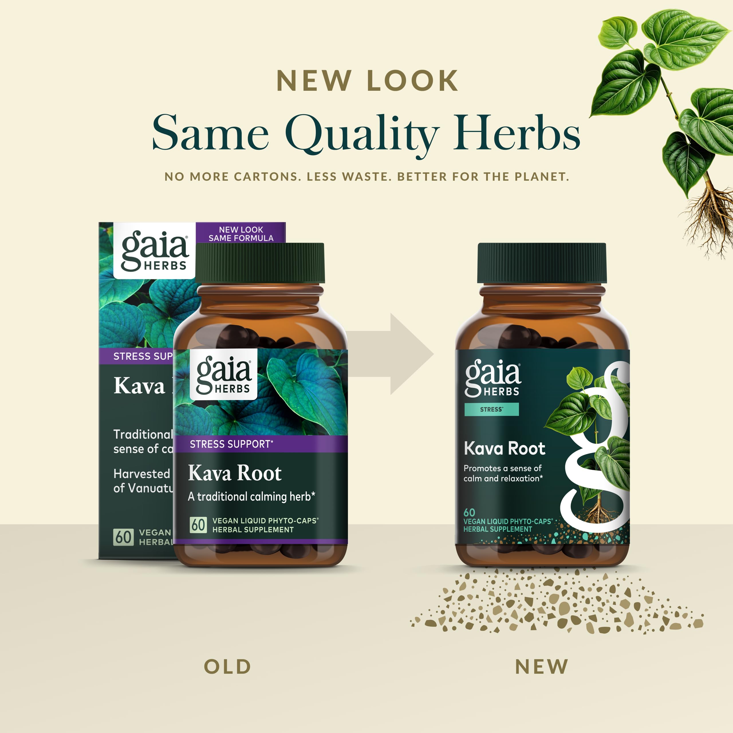 Gaia Herbs Kava Root packaging on shelf communicates quality and care