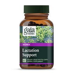 Gaia Herbs Lactation Support bottle front; vegan capsules for nursing moms