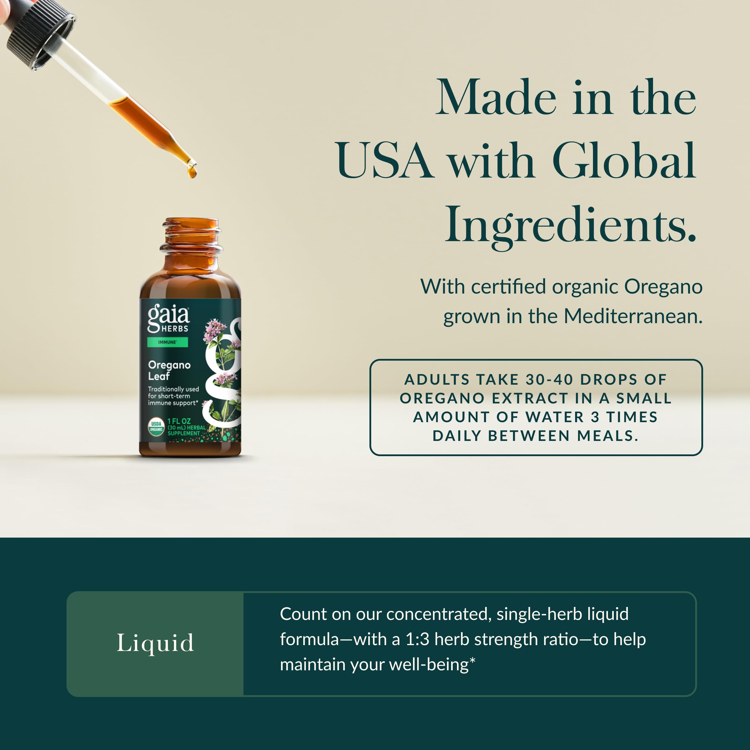 Close-up of the Gaia Herbs liquid dosing dropper for precise amounts