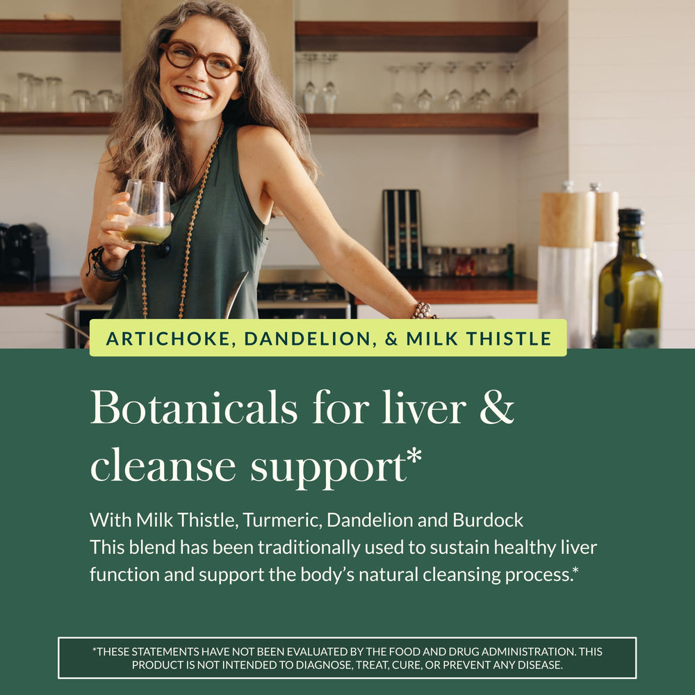 Gaia Herbs Liver Cleanse ingredients milk thistle showcased for gentle support