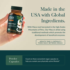 Gaia Herbs Maca Root gelatinized-form emphasizes full phytonutrients in a digestion-friendly format