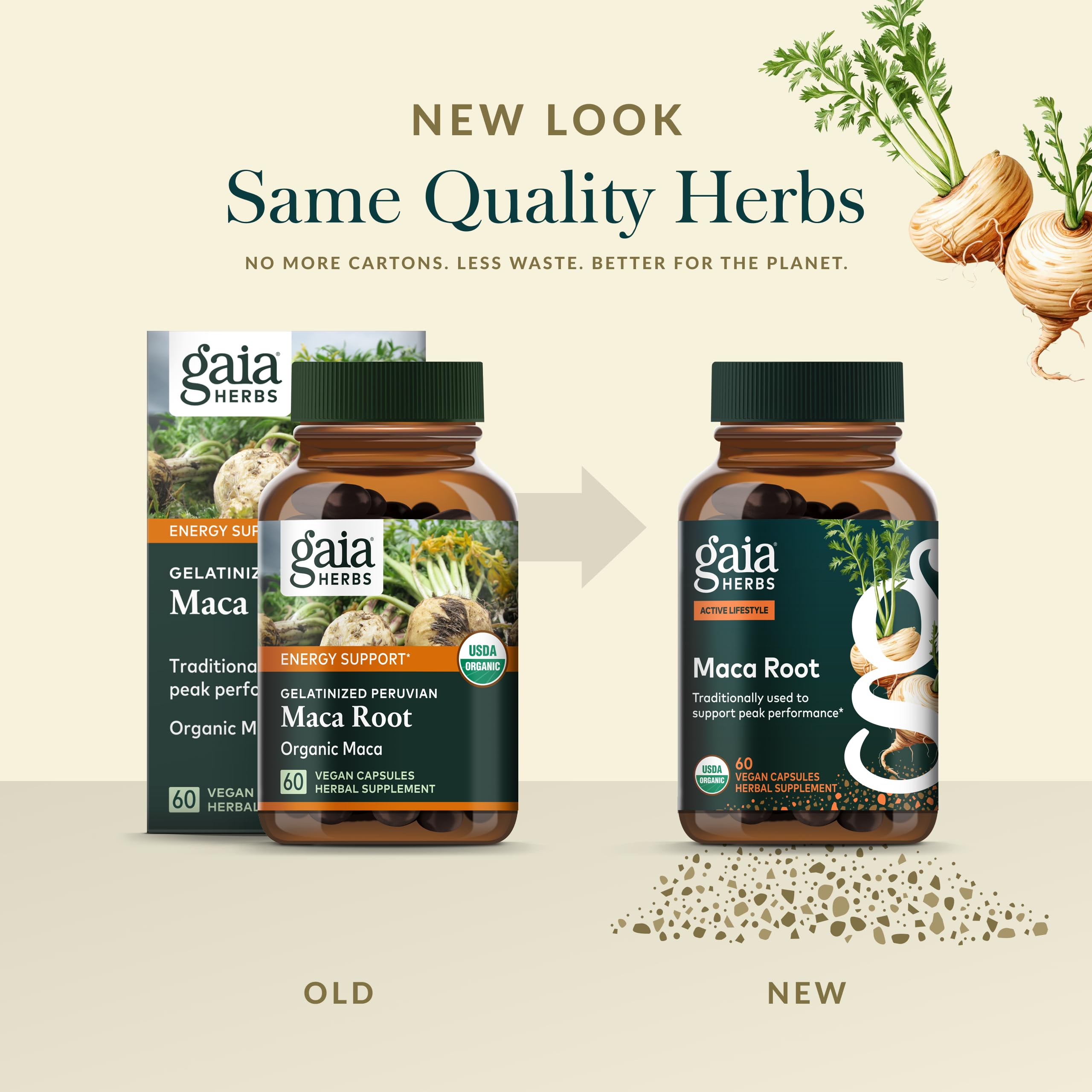 Gaia Herbs Maca Root vegan-capsules offer gluten-free, dairy-free, soy-free wellness options
