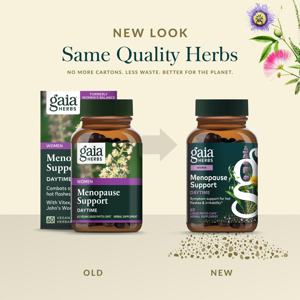 Gaia Herbs Menopause Daytime label detail with herbal blend