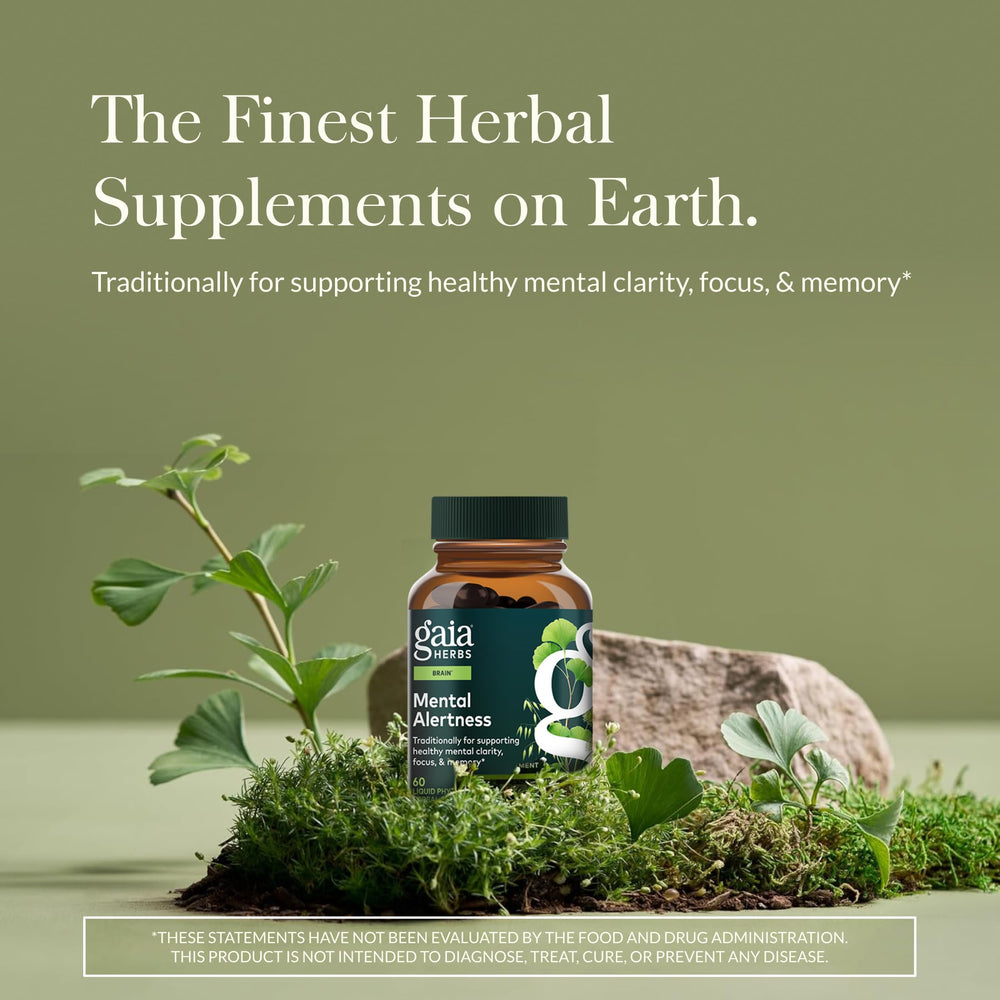Gaia Herbs Mental Alertness bottle back label with herb details