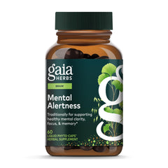 Gaia Herbs Mental Alertness bottle front for caffeine-free focus support
