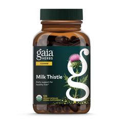 Gaia Herbs Milk Thistle bottle ready for daily liver support and digestive health.