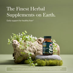 Gaia Herbs Milk Thistle capsules closeup shows vegan formula and premium quality