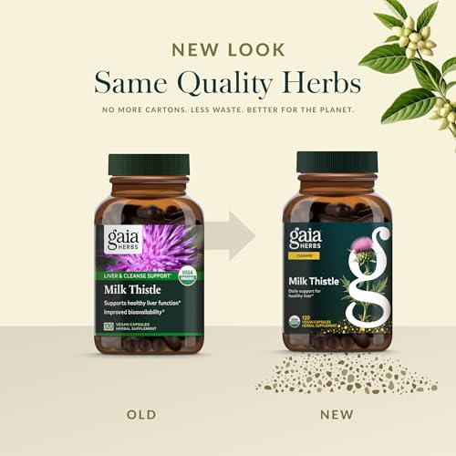In-hand Gaia Herbs Milk Thistle bottle for convenient daily routine.