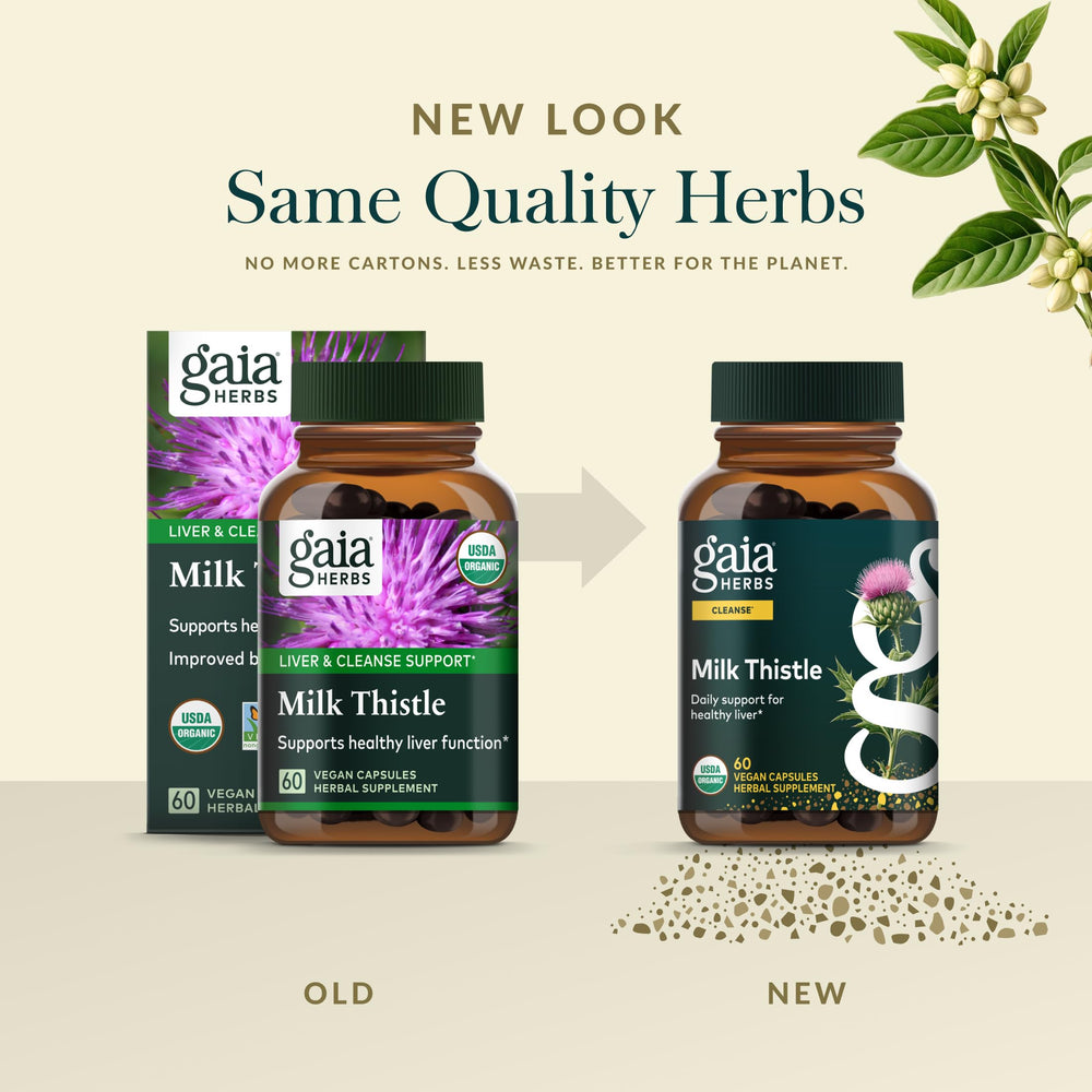 Gaia Herbs Milk Thistle ingredient panel highlights full-spectrum extract and clean formula
