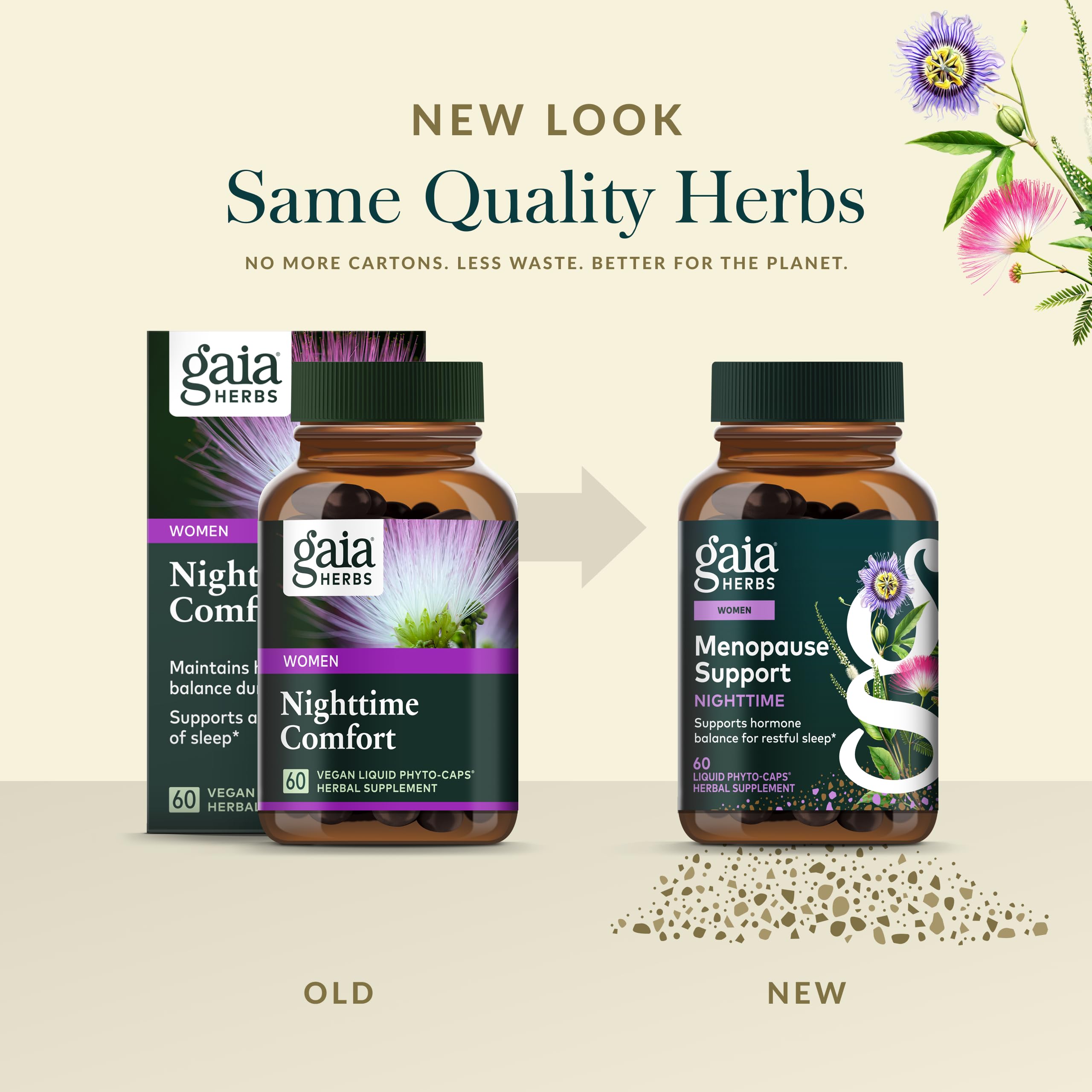 Gaia Herbs Nighttime Comfort ingredient: passionflower; promotes calm evenings.