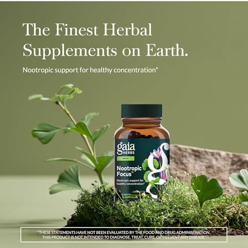 Gaia Herbs Nootropic Focus label closeup highlights saffron and lemon balm