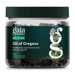 Gaia Herbs Oil of Oregano bottle front highlights oregano extract for immune support