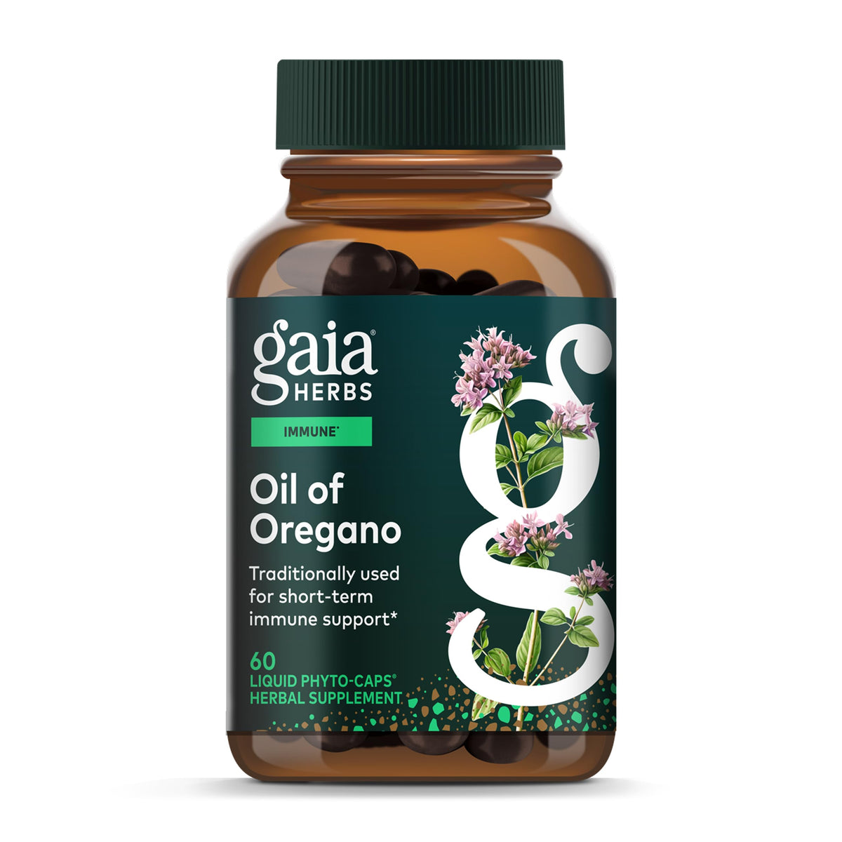 Gaia Herbs Oil of Oregano bottle for immune support and daily wellness.