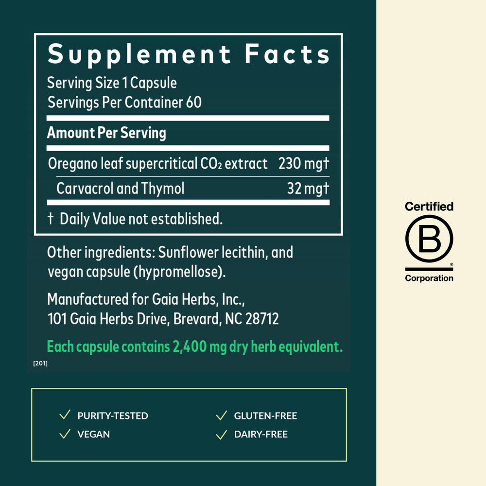 Gaia Herbs Oil of Oregano capsules offer convenient immune and antioxidant support.