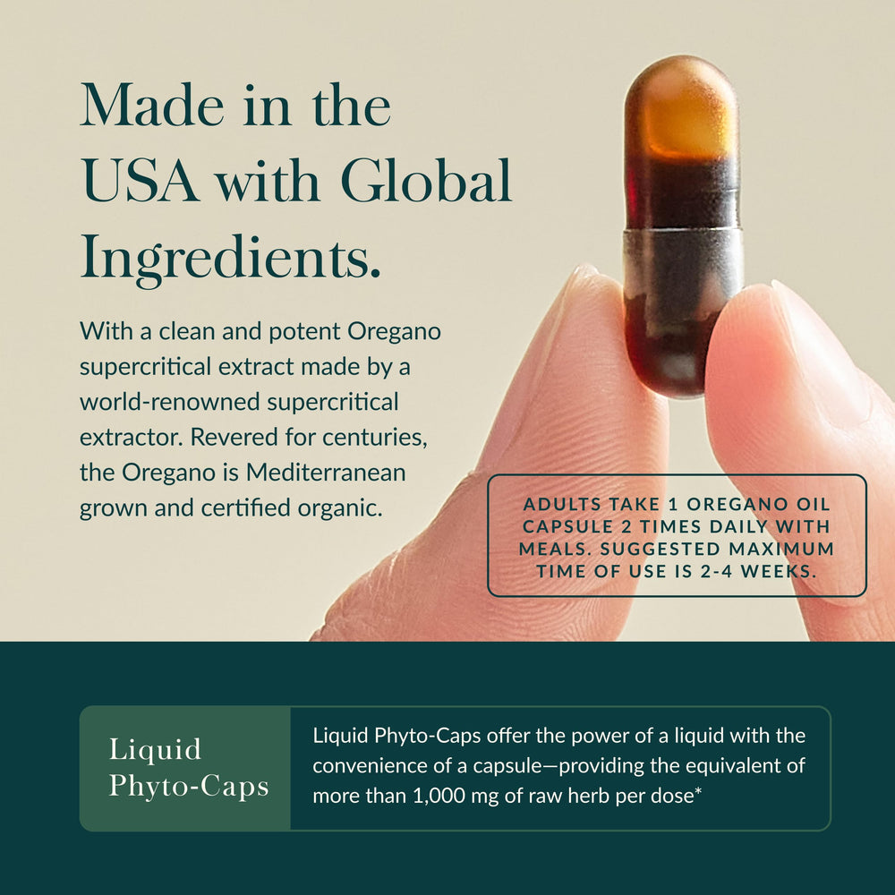 Gaia Herbs Oil of Oregano ingredients card references carvacrol and thymol content