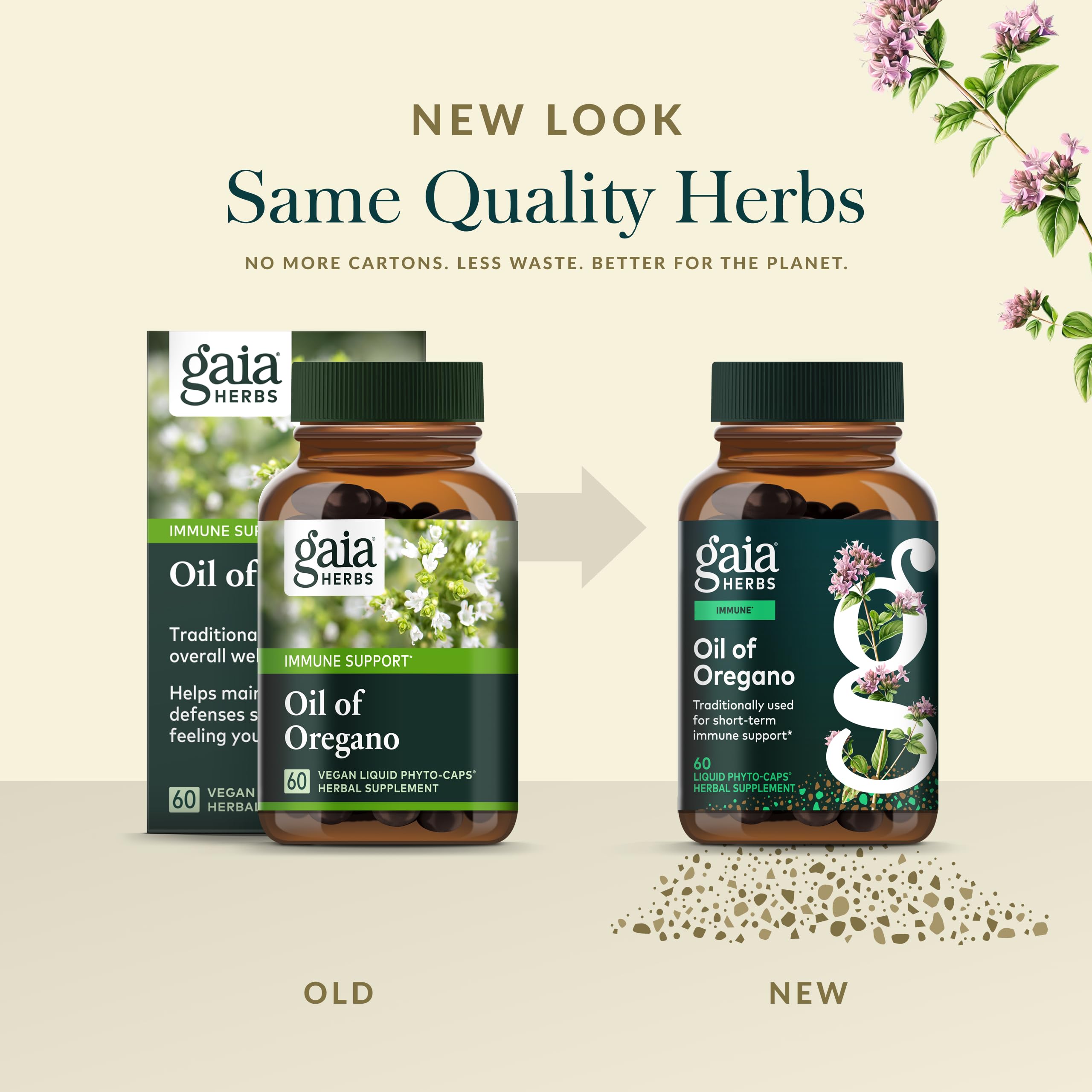 Gaia Herbs Oil of Oregano Mediterranean oregano source emphasizes quality.
