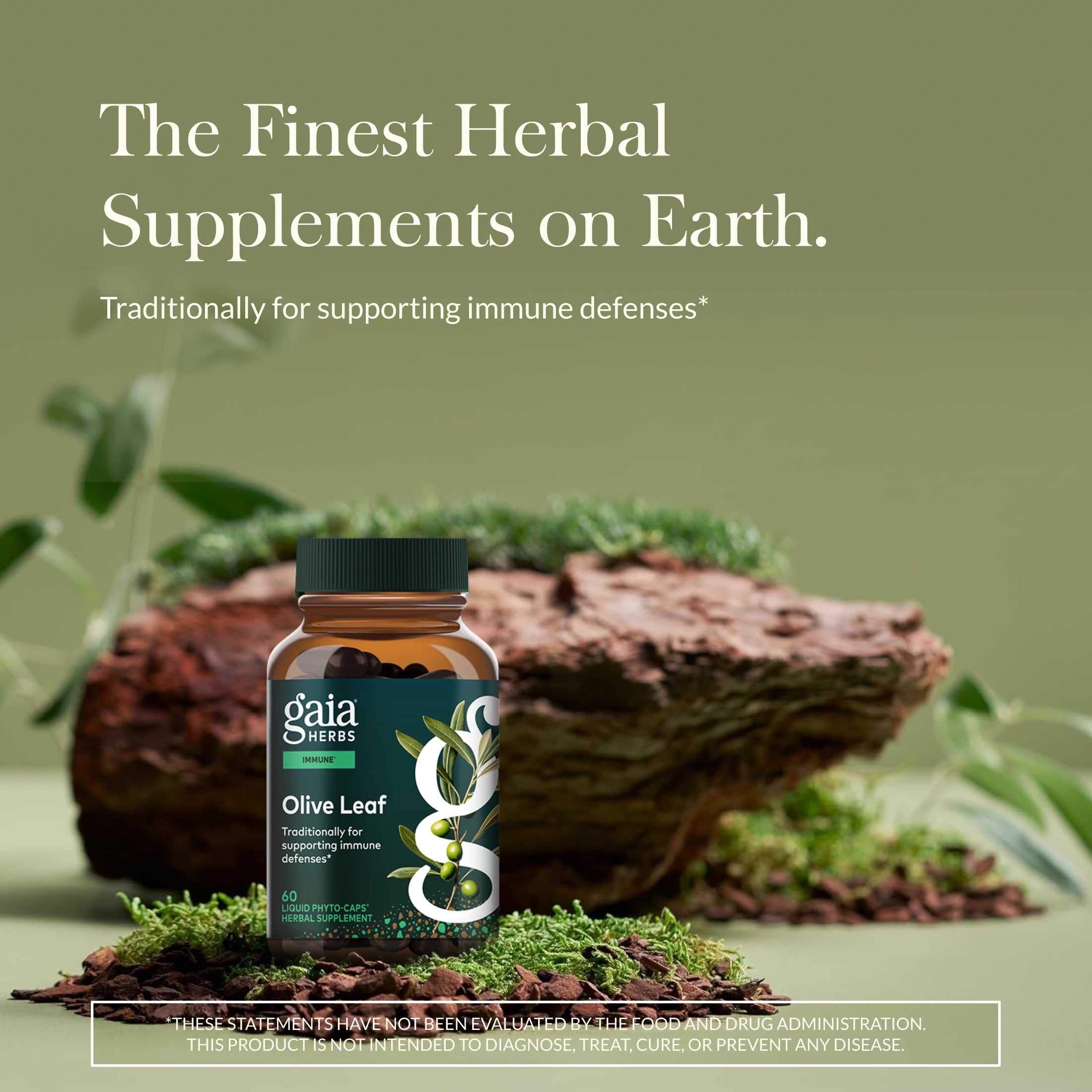 Gaia Herbs Olive Leaf bottle with pour spout for easy dosing.