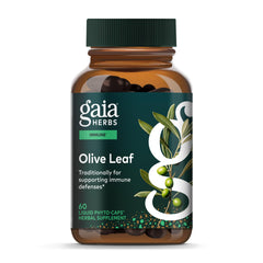 Gaia Herbs Olive Leaf bottle for daily immune support.