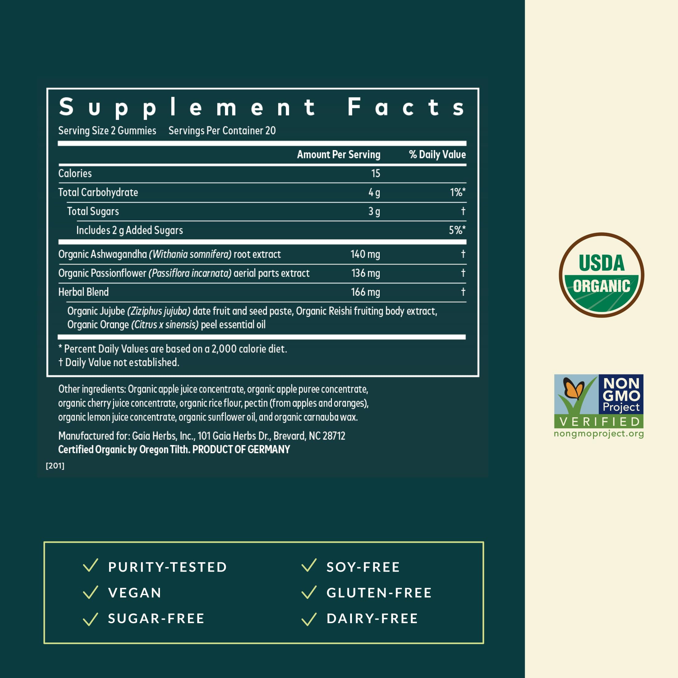 Gaia Herbs sleep gummies feature reishi mushroom for a soothing evening