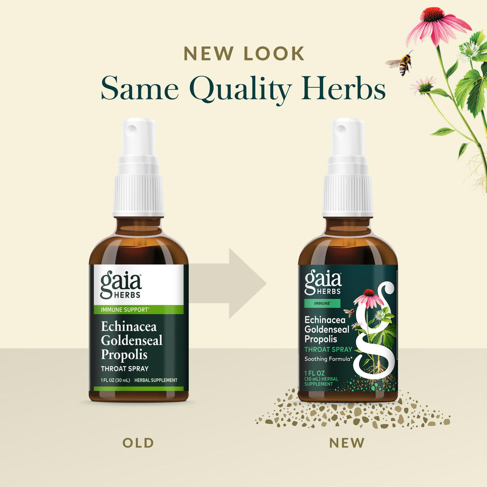 Gaia Herbs peppermint leaf close-up implies a refreshing aroma and cooling sensation