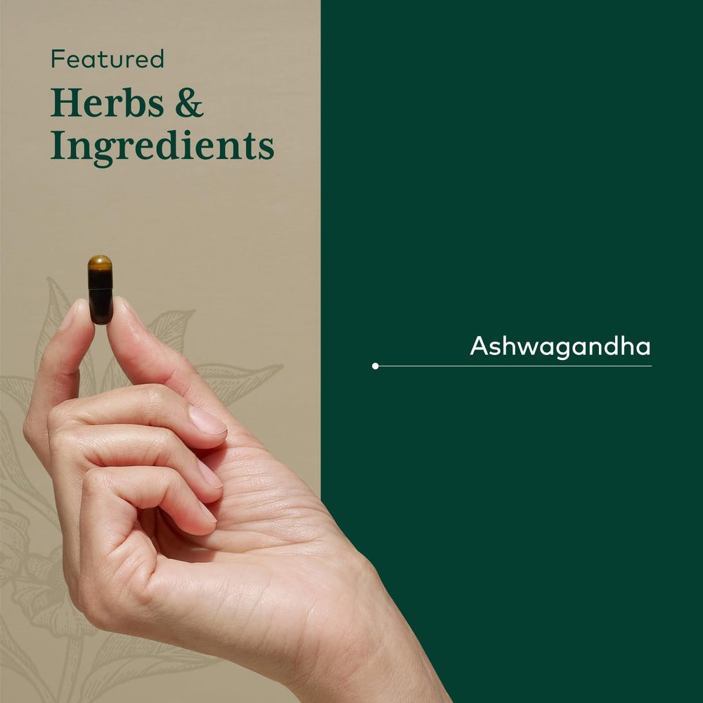 GAIA Herbs PRO Ashwagandha 700 label detail – potency and batch information visible.