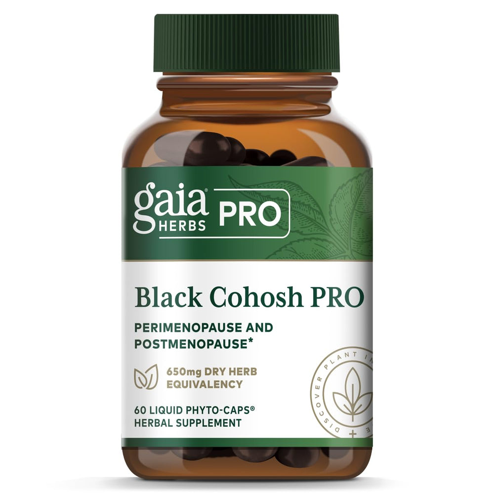 GAIA Herbs Pro Black Cohosh Pro bottle front showing vegan supplement