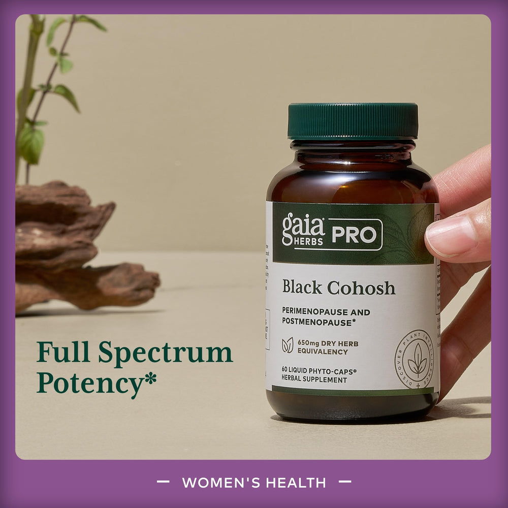 GAIA Herbs Pro Black Cohosh Pro label closeup with ingredients