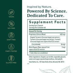 GAIA Herbs PRO Curcuma Supreme bottle back label with dosage for safe daily use.