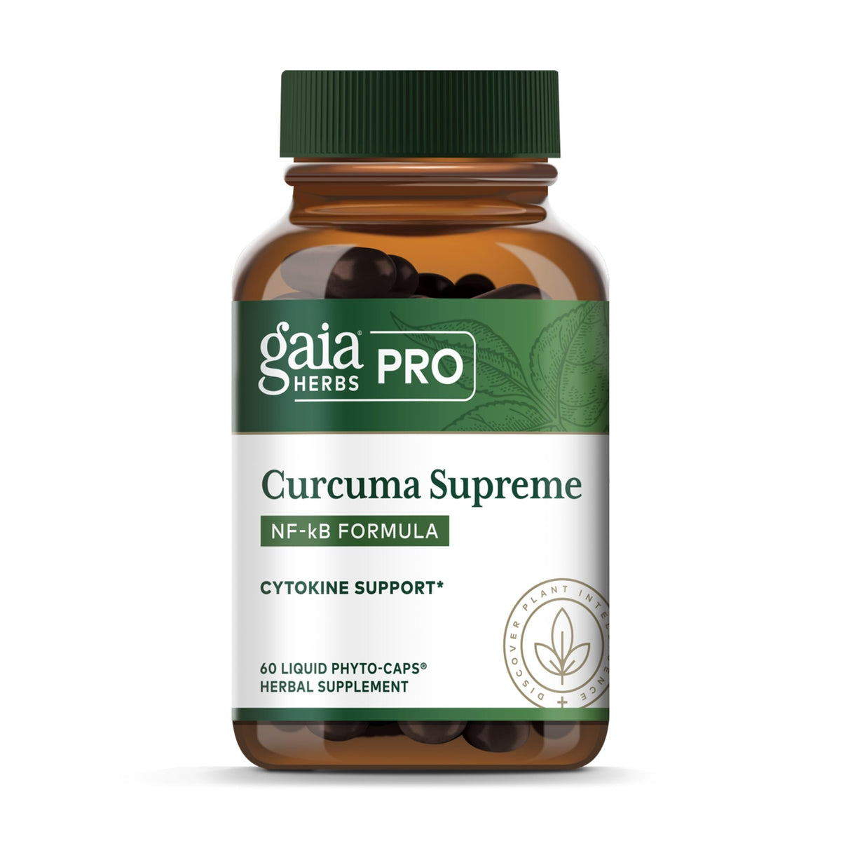 GAIA Herbs PRO Curcuma Supreme bottle front shows turmeric blend for daily antioxidant support.