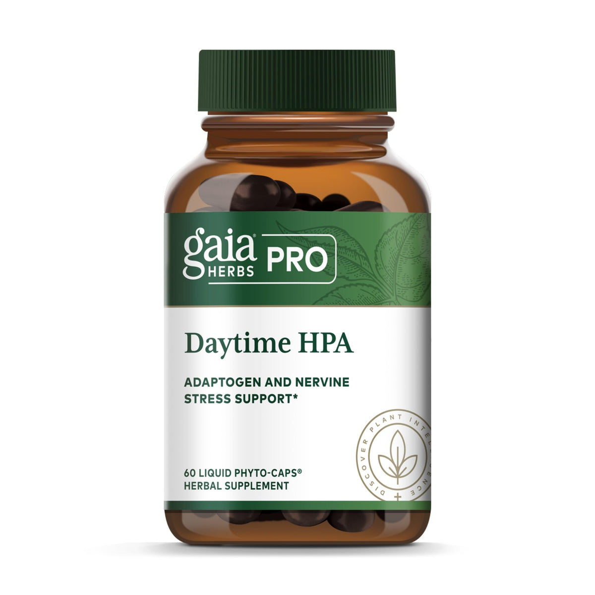 Gaia Herbs PRO Daytime HPA bottle front conveying adaptogen support for steady daytime energy.