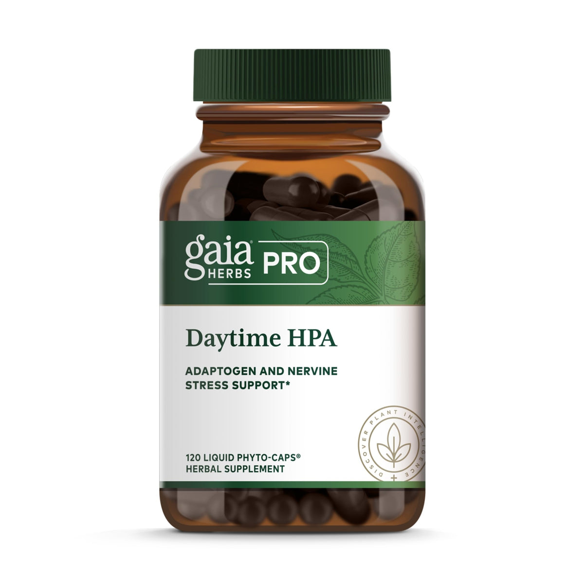 GAIA HERBS PRO Daytime HPA bottle front shows vegan adaptogen support for daytime energy