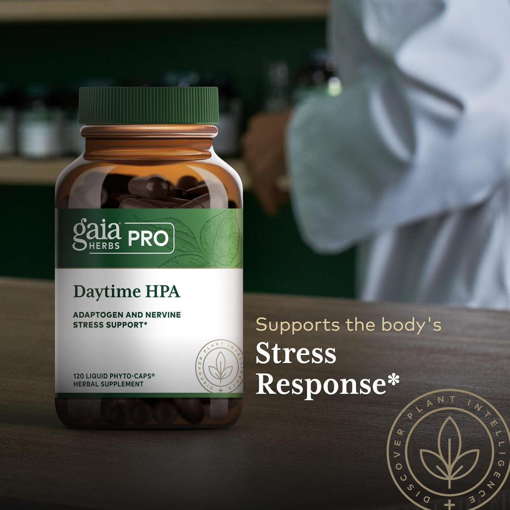GAIA HERBS PRO Daytime HPA ingredients scene with ashwagandha and rhodiola