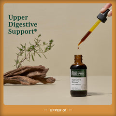 GAIA Herbs Pro Digestive Bitters ingredients close-up features turmeric, dandelion, fennel.