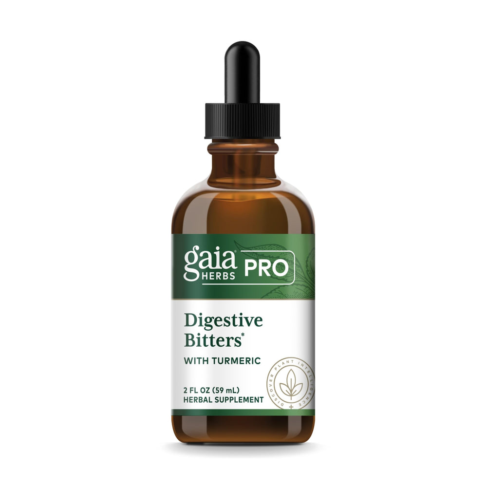 GAIA Herbs Pro Digestive Bitters bottle on the go supports digestion.