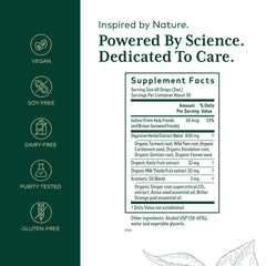 GAIA Herbs Pro Digestive Bitters label close-up highlights turmeric and herbal blend.