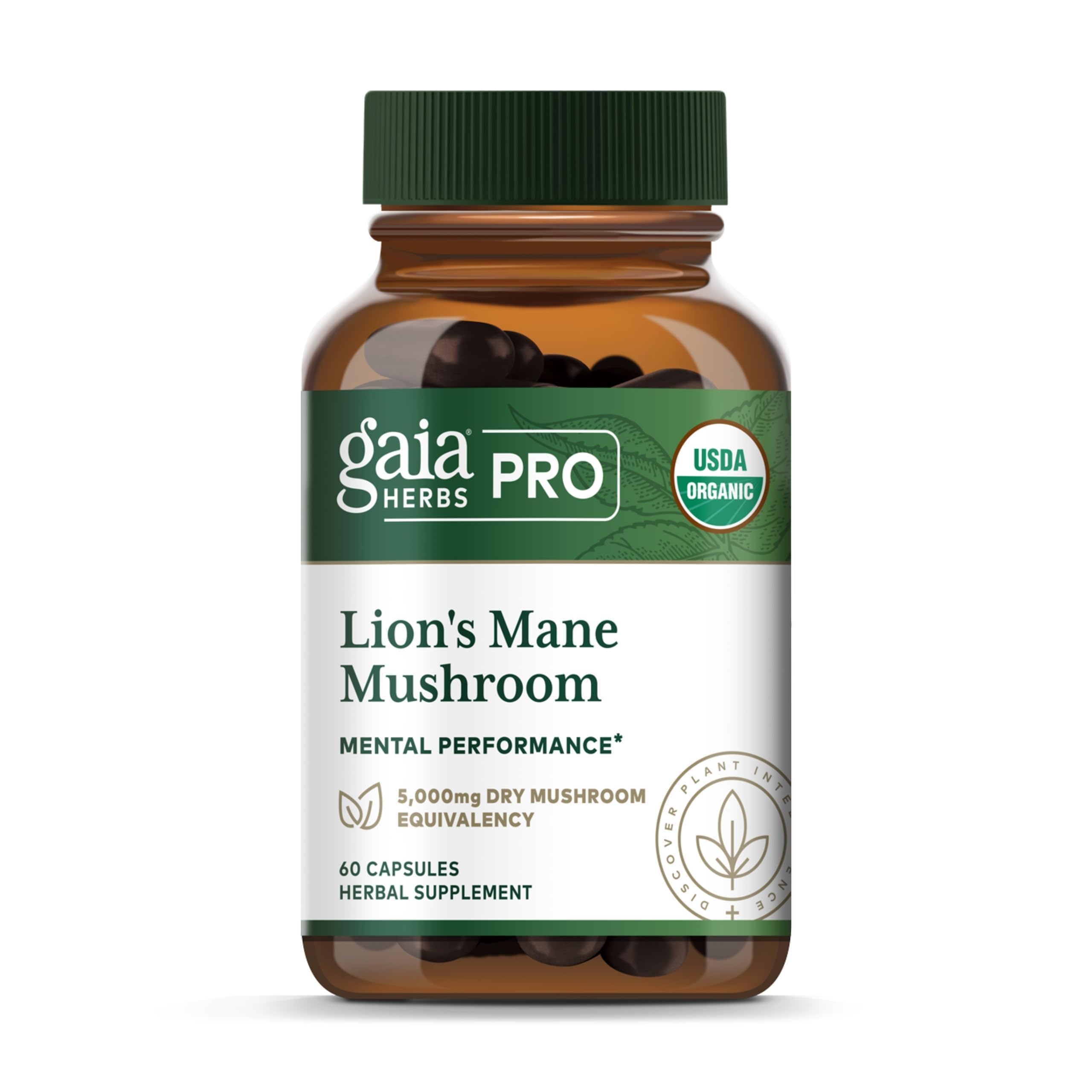 Gaia Herbs PRO Lion's Mane bottle with 60 capsules for daily focus