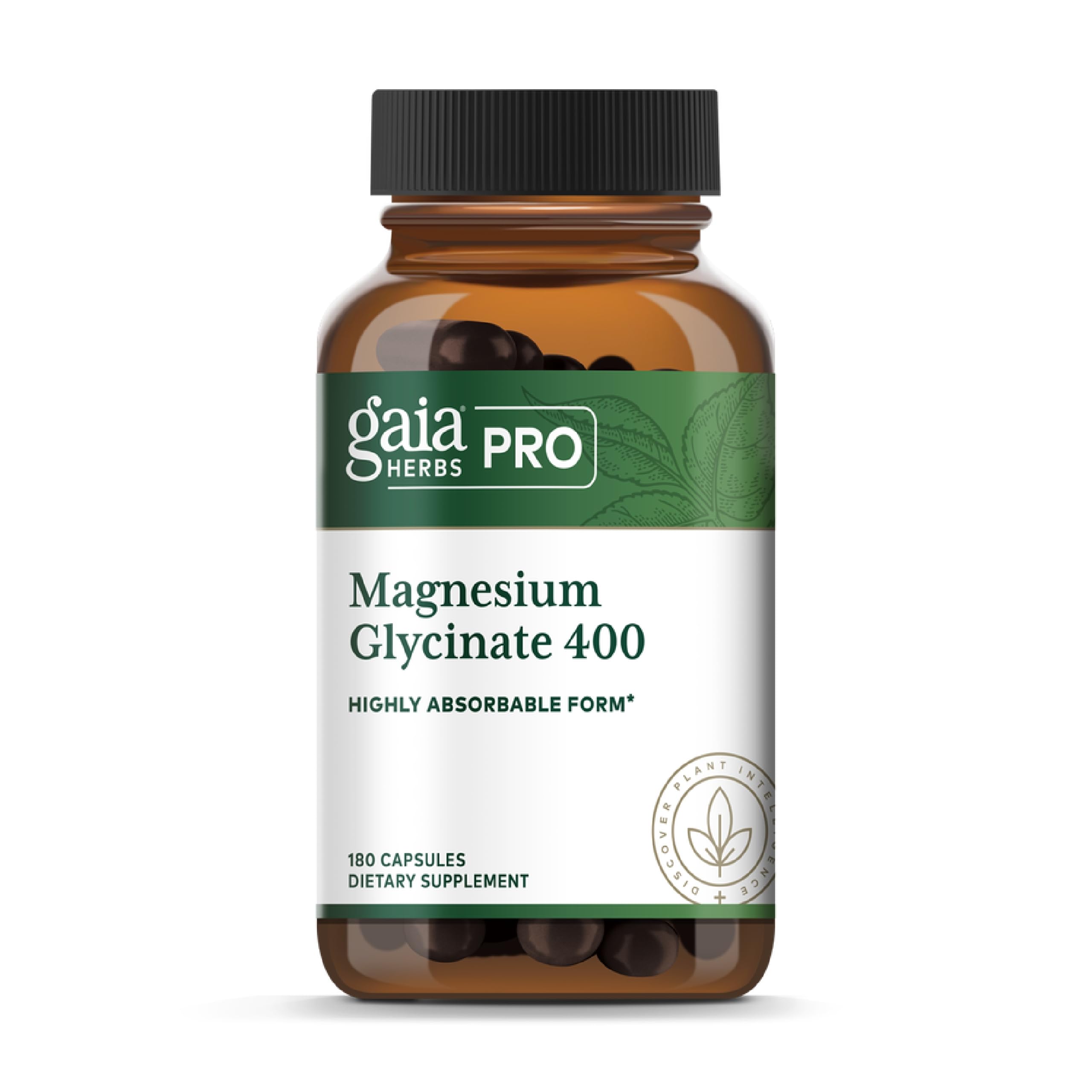 Gaia Herbs PRO Magnesium Glycinate 400mg bottle for daily support and reliability