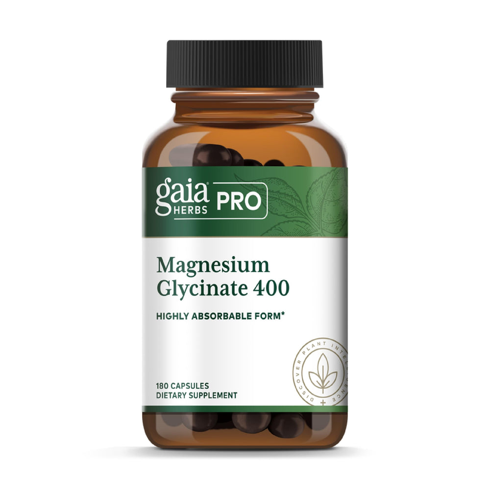 Gaia Herbs PRO Magnesium Glycinate 400mg bottle for daily support and reliability