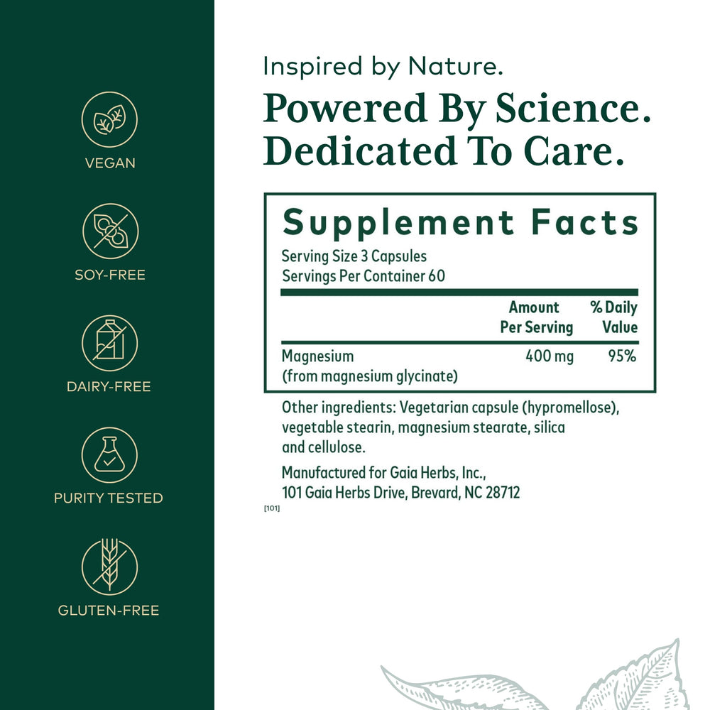 Gaia Herbs PRO magnesium glycinate capsules for easy daily intake