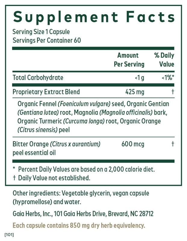 GAIA Herbs PRO MMC Restore ingredients close-up featuring fennel, gentian, magnolia, turmeric
