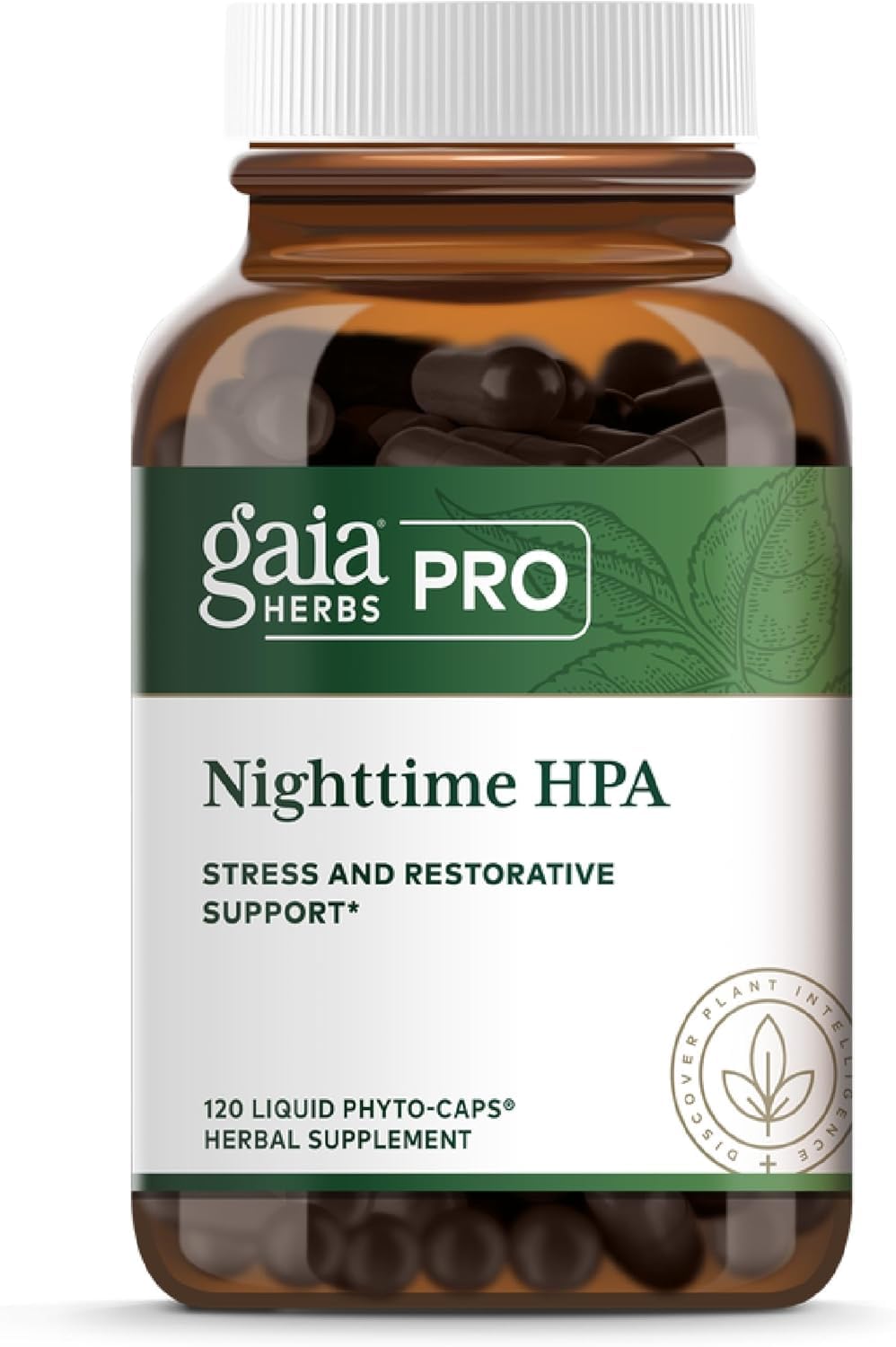 Gaia Herbs Pro Nighttime HPA bottle pour supports a calm evening routine.